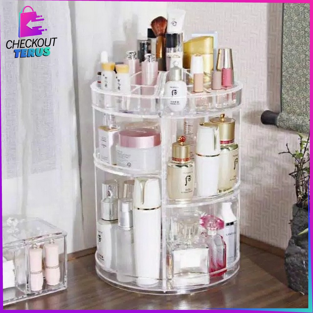 CT K5 K6 Rak Kosmetik Acrylic Putar 360 Derajat Motif Diamond Polos Rak Makeup Tempat Penyimpanan Make Up Organizer