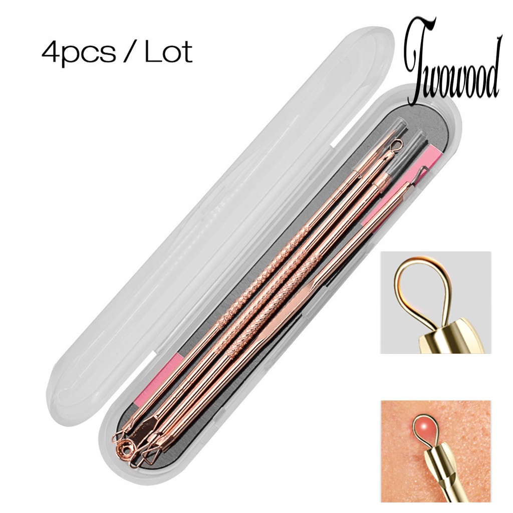 4pcs / Set Alat Penghilang Komedo Dan Jerawat Bahan Tembaga Stainless Steel Untuk Wanita