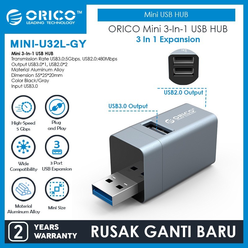 USB Hub 3 in 1 ORICO Mini-U32L 3 Ports USB 3.0 USB 2.0 Aluminium