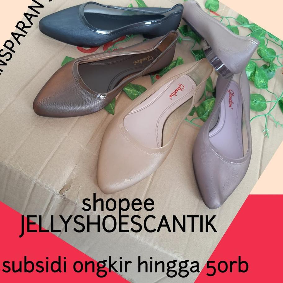 PREMIUM Sepatu  Flat Wanita 592 Motif Garis2 Jelly Shoes 