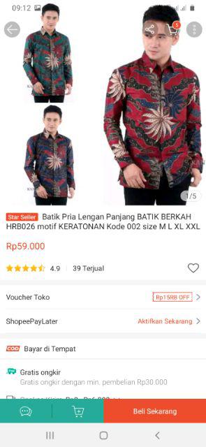 Atasan Batik Pria Lengan Panjang Kenongo Hem Padi Pekalongan M L Xl