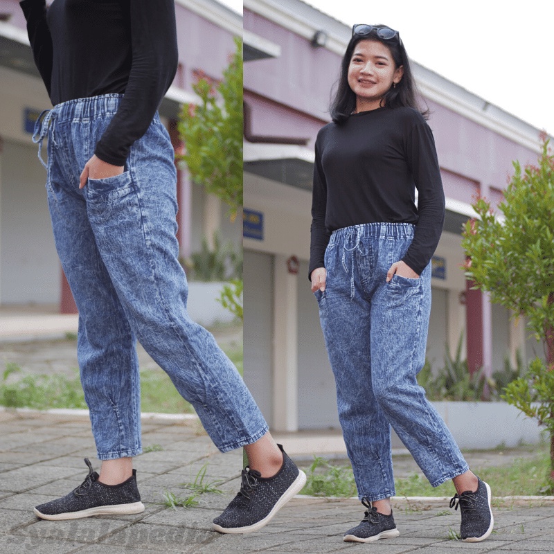 Celana Kulot Jeans Wanita Highwaist Loose Allsize Terlaris-Haruka BIRU