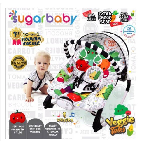 Sugar Baby Rocker Bouncer Premium 10 in 1 Veggie Tales Lola Kitten Coco N Friends Wooden Folks