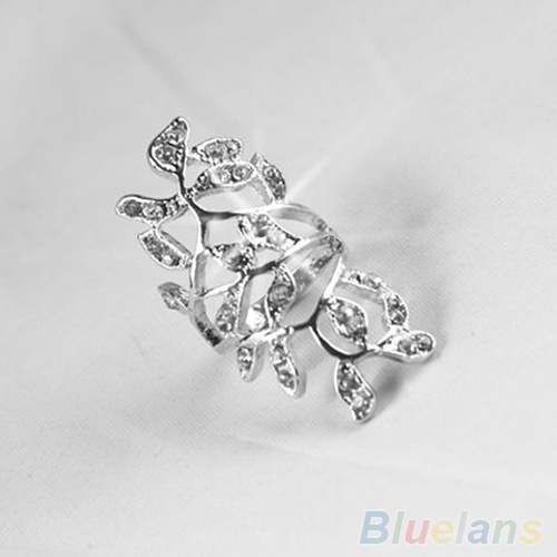 Hu Hu Hu Hu Hu Alat Bantu Pasang Kacamata♡ Cincin Knuckle Desain Daun Hollow Hias Berlian Imitasi Berkilau Untuk Wanita