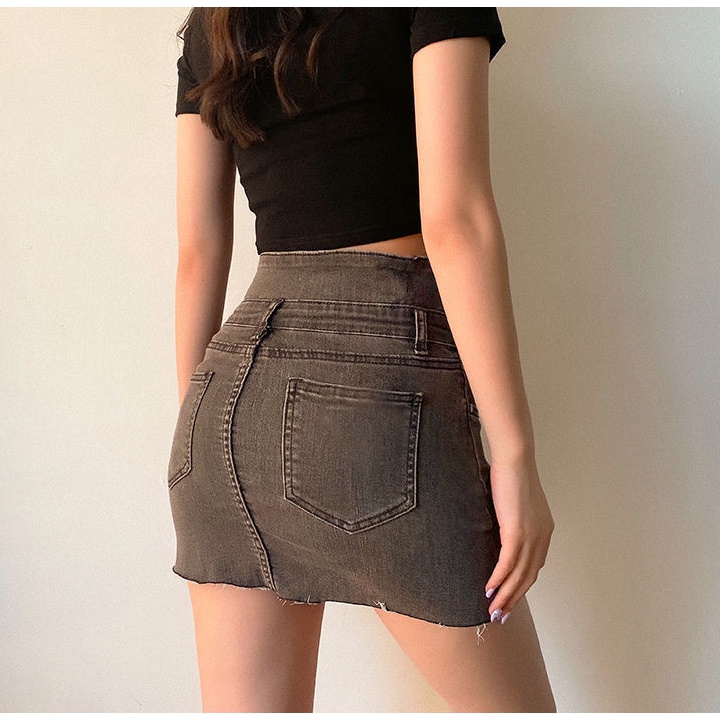 Rok Denim Rok Pendek Wanita Rok Jeans Melar Rok Stretch Rok Pinggang Tinggi Elastis untuk Wanita Rok Pendek a-line slim fit all-match Rok Highwaist Fashion Seksi