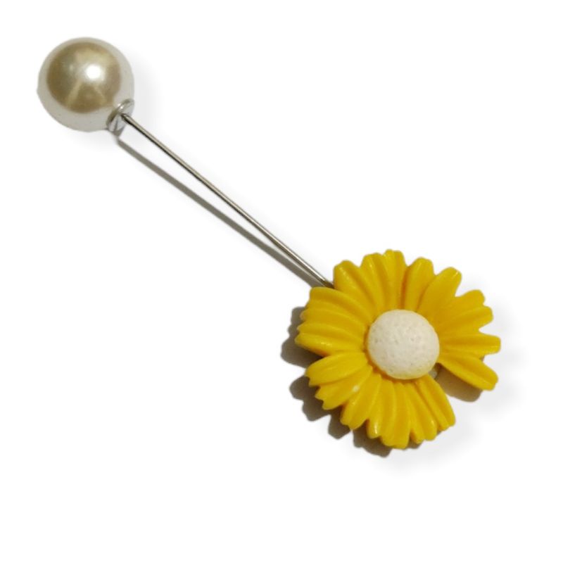 Bros Tusuk Tuspin Mutiara Bunga Clay Sunflower Pin Brooch Bros Hijab Pearl Flower