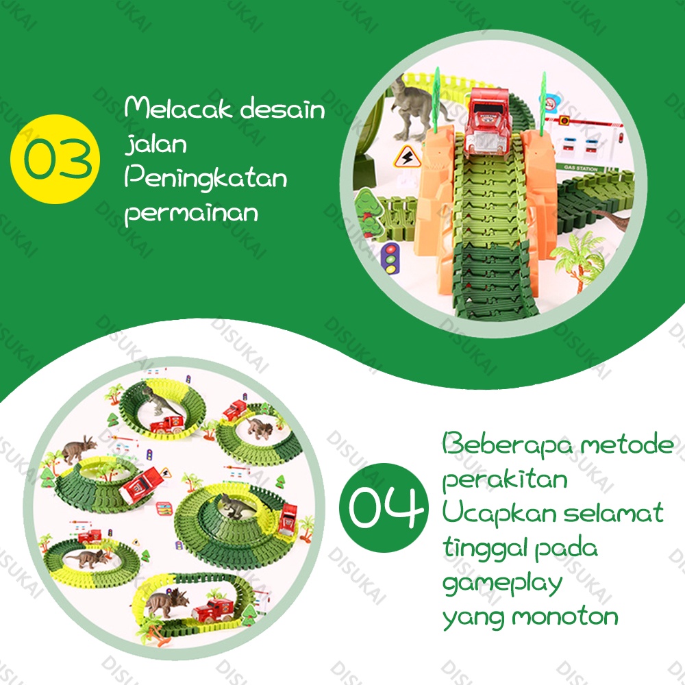 【Stok Baru】Mobil Track Dinosaurus 188pcs Dapat mendaki bukit yang menanjak dapat dengan bebas membentuk bentuk