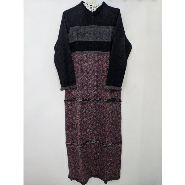 Gamis Jeans Netaly Motif Flower Bunga Hitam Jeans Cewek Wanita