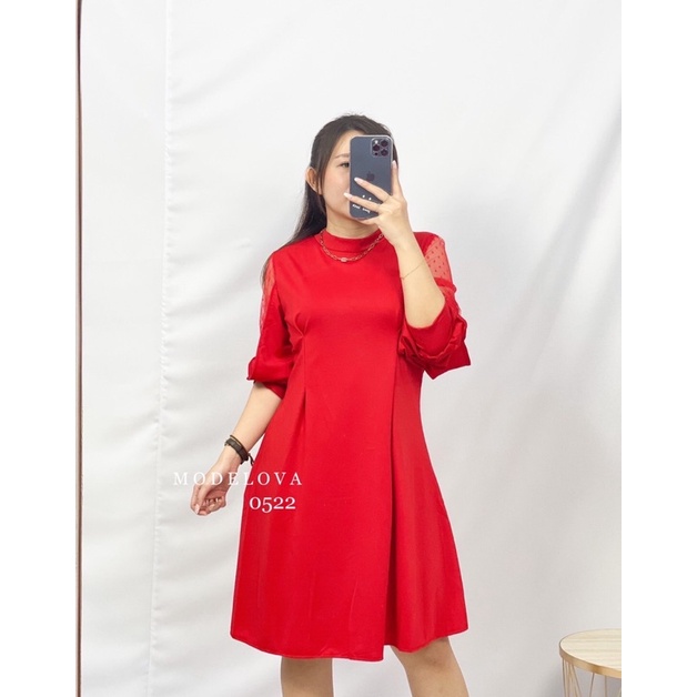 MDLV ~ CNY0522 RedCherry Dress Imlek Women Red Dress Chinese new year Dress Sincia Christmas Dress Premium Dress Import Fashion Import