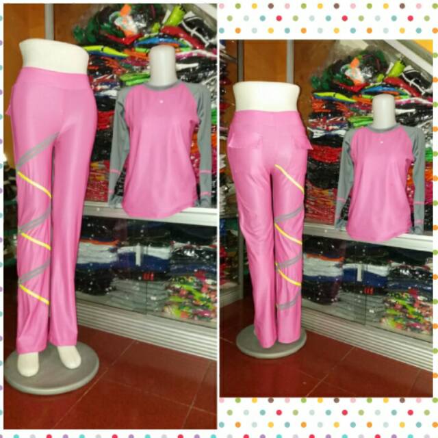 Baju senam aerobik/zumba /setelan pink abu