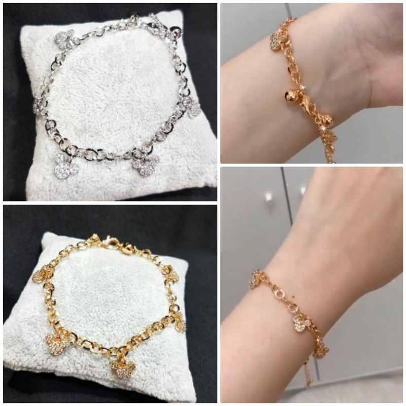 Gelang Premium Lapis emas Mickey gelang krincingan Silver