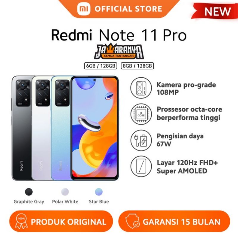 xiaomi redmi note 11 pro  6gb 128gb  helio g96 108mp ai quad kamera layar amoled fhd  6 67   120hz 5
