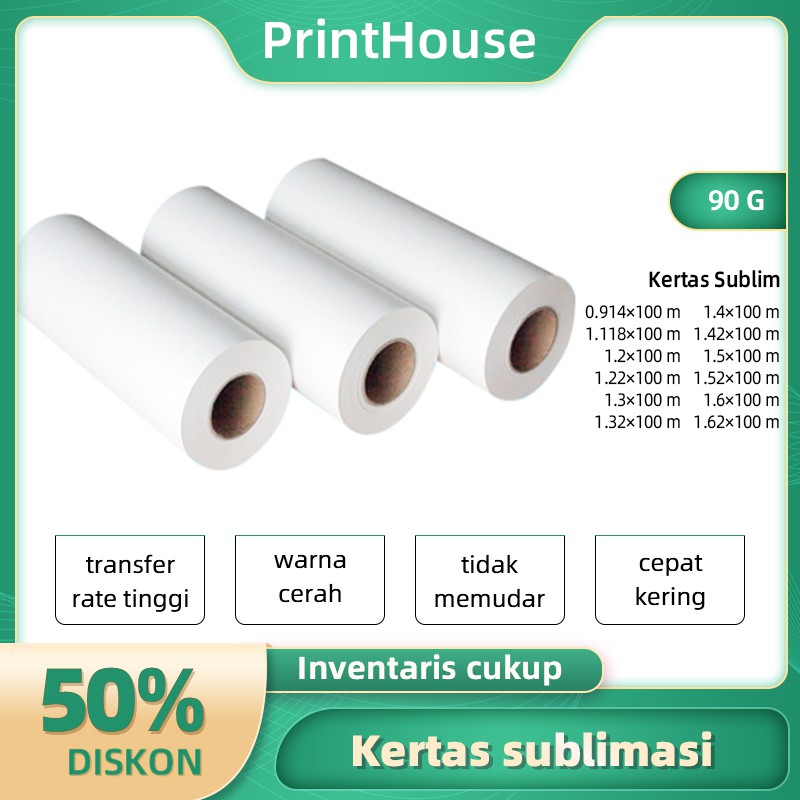 

Kertas Sublim Roll / Kertas Transfer Paper Ukuran 90g Semua Size 100m Kertas Sublime 90g Termurah