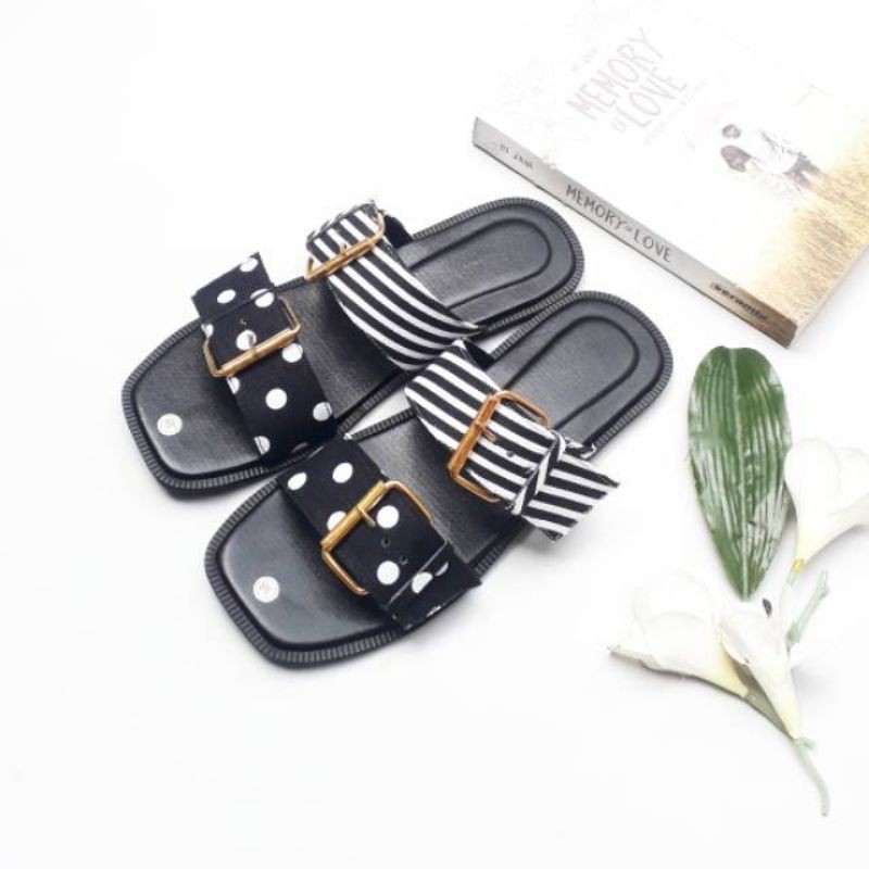 SB || SANDAL WANITA FLAT BLASTER POLKA COMBI