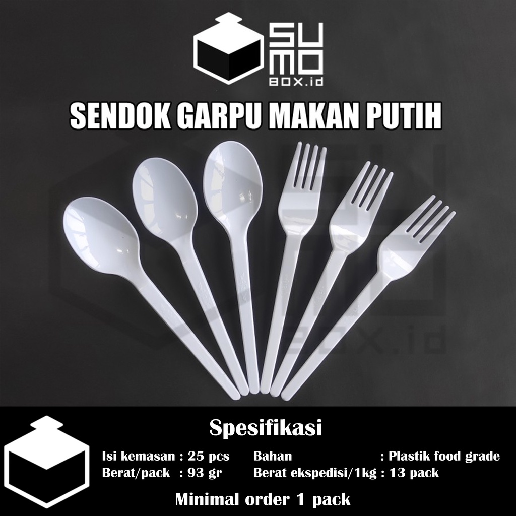[1 PAK] Sendok Plastik Garpu Plastik makan catering kuat murah panjang Warna Bening , Putih, Hitam-3