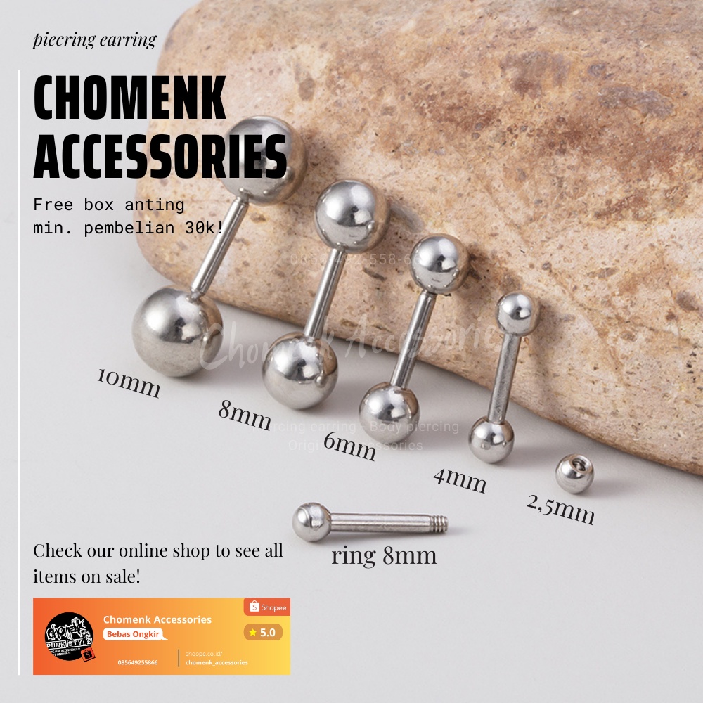 anting tindik barbel telnga-lidah Silver titanium pendek piercing earring anting tindik barbel telinga-lidah Silver titanium pendek