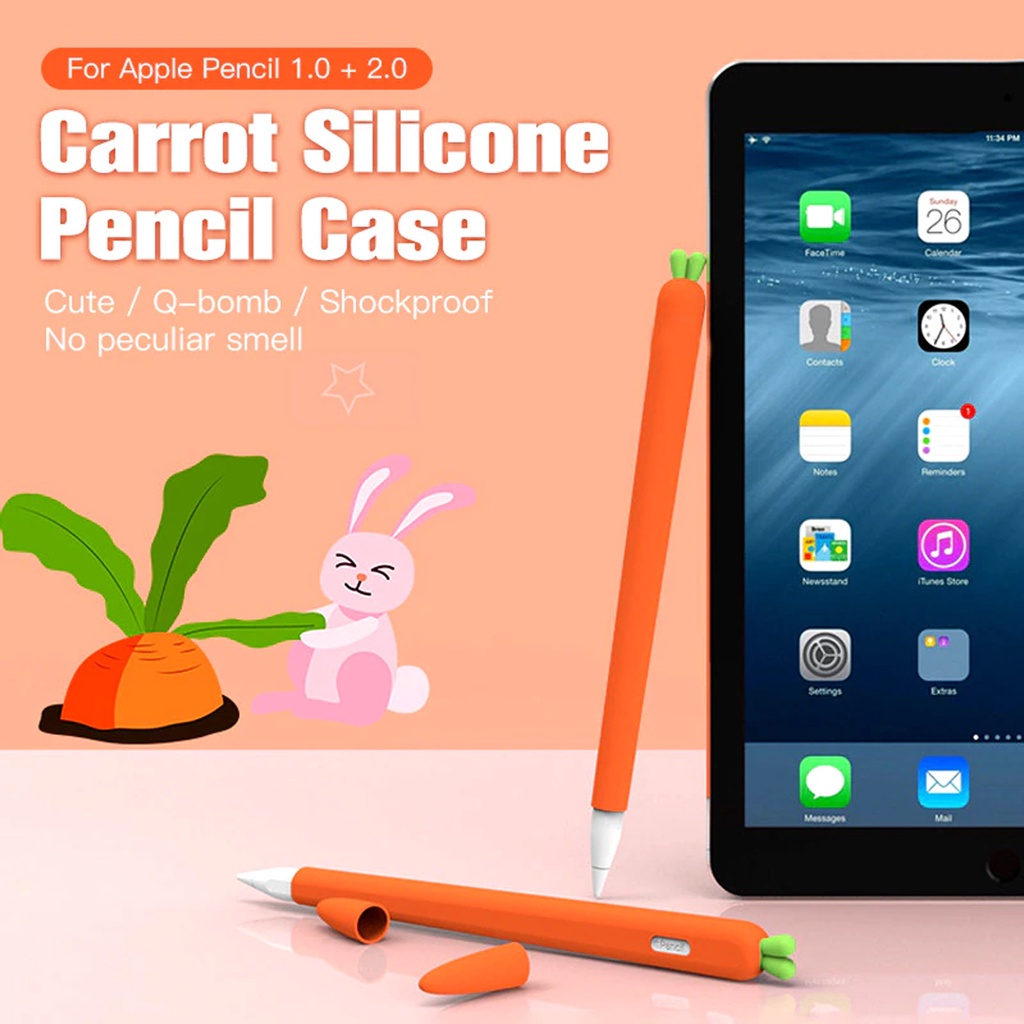 Silicon Stylus Cover Pencil Generasi 1 dan 2 model Carrot dan Lobak