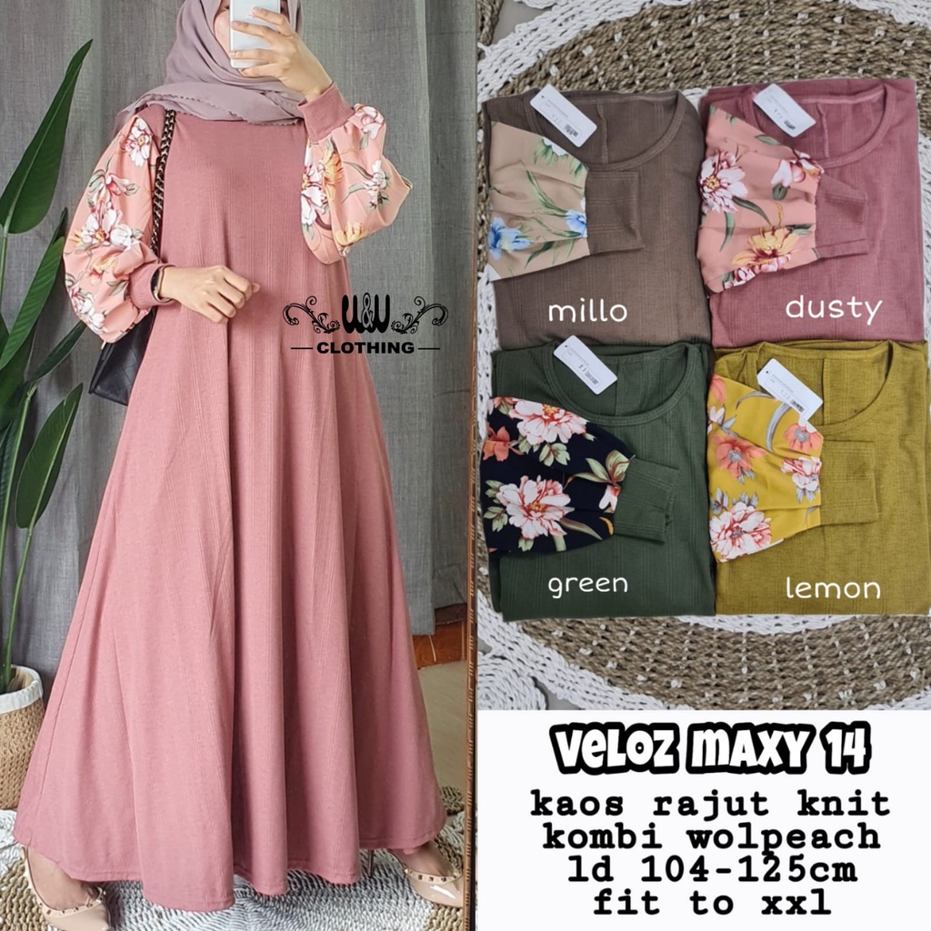 Baju Gamis Pesta Big Size Muslim Wanita Harian Kekinian Terbaru 2021 Lengan Balon Kaos Rajut Knit Wo