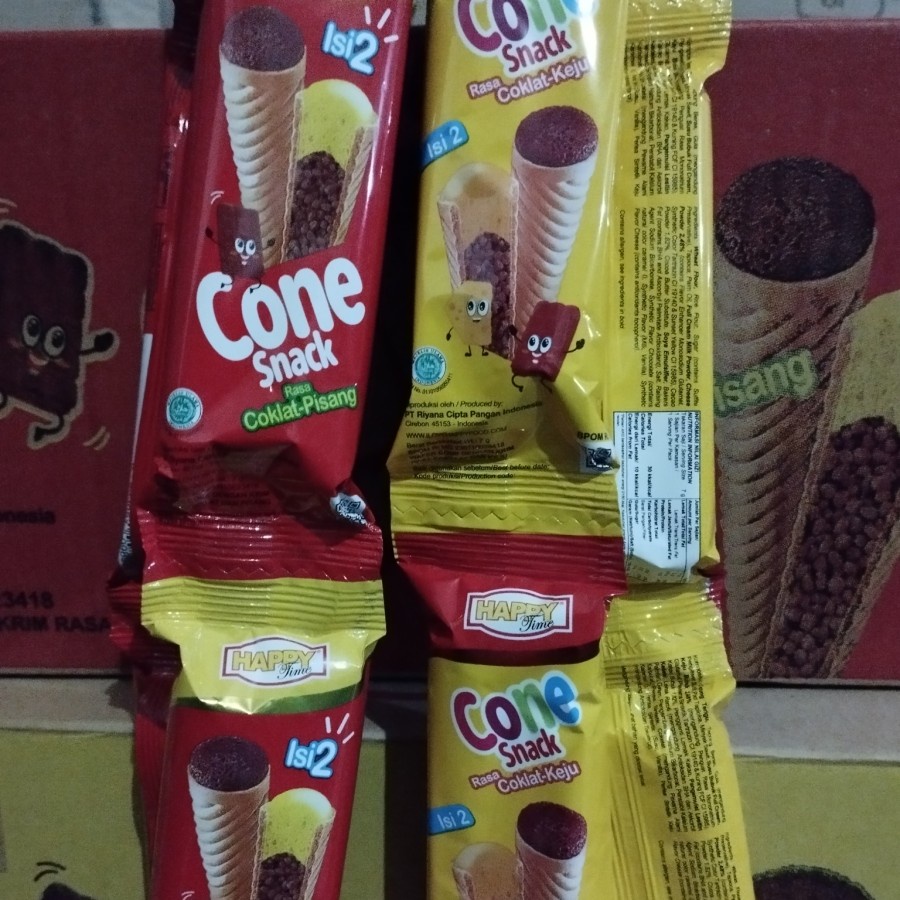 

happy time cone snack rasa coklat-keju dan coklat-pisang