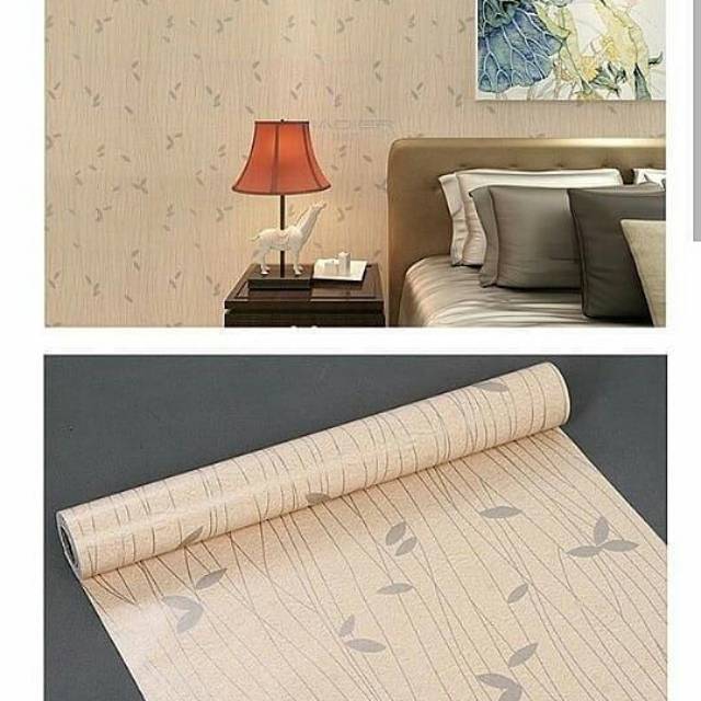 WALLPAPER DINDING MOTIF WAVE CREAM DAUN 10m x 45cm