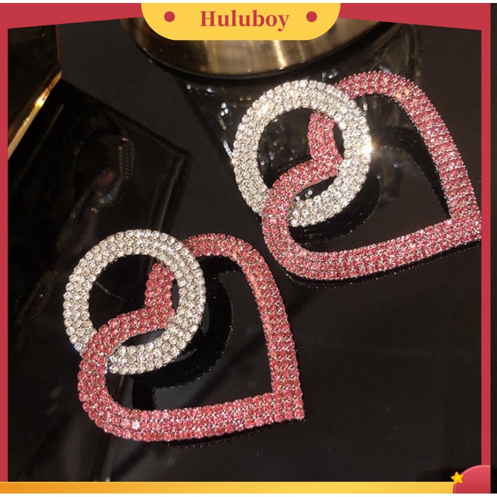 Hu Hu Hu Hu Hu Alat Bantu Pasang Kacamata♡ Anting Tusuk Gantung Wanita Desain Hati / Bulat Hias Berlian Imitasi Untuk Pesta / Hadiah
