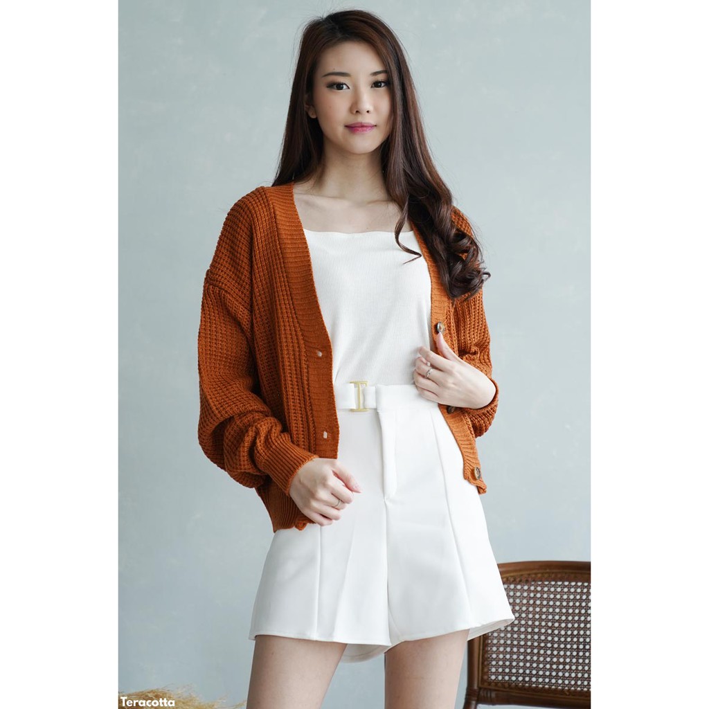 Cardigan Knit Turtleshell Atasan Wanita Top