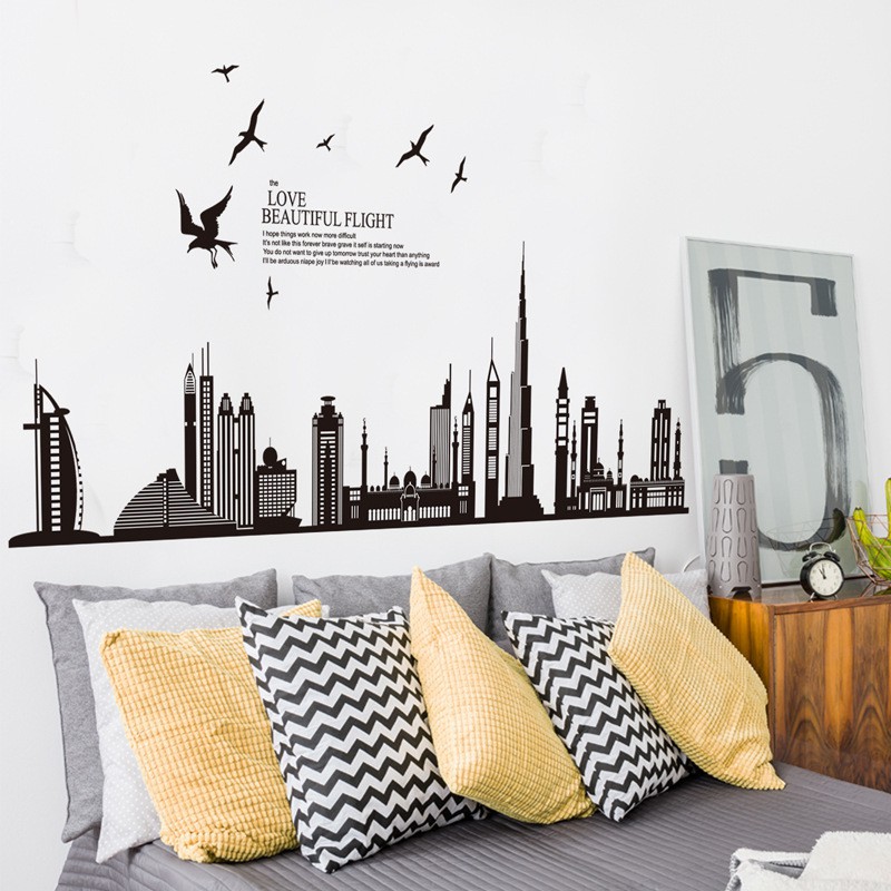 RELIZA WALL STICKER DUBAI SILUET KOTA CITY TOWN HITAM BLACK STIKER DINDING JM7280