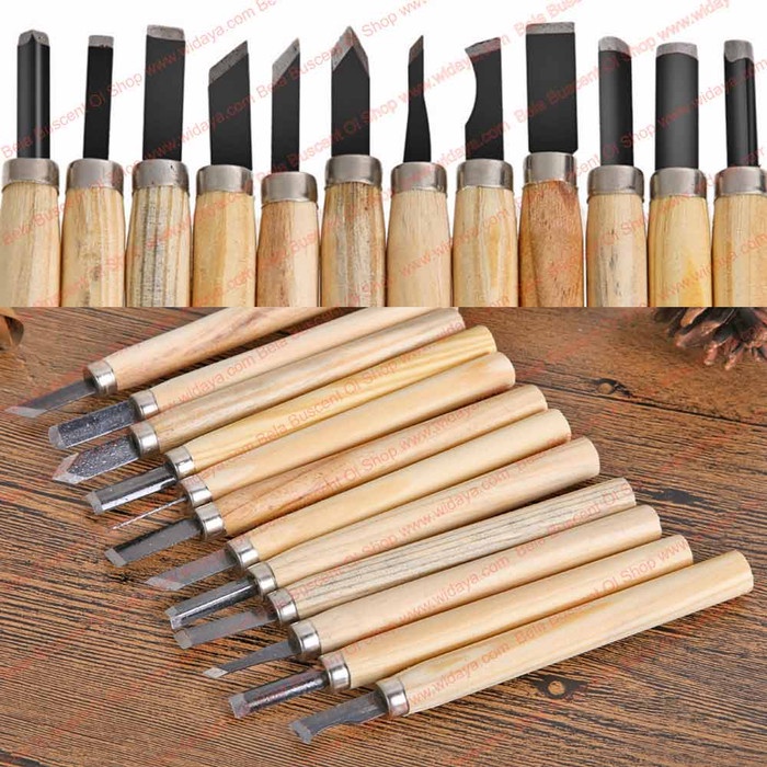

UKIR-ALAT- PAKET SET ALAT PAHAT KAYU 12 PCS WOOD WORKING CRAFTING DIY HAND CHISEL -ALAT-UKIR.