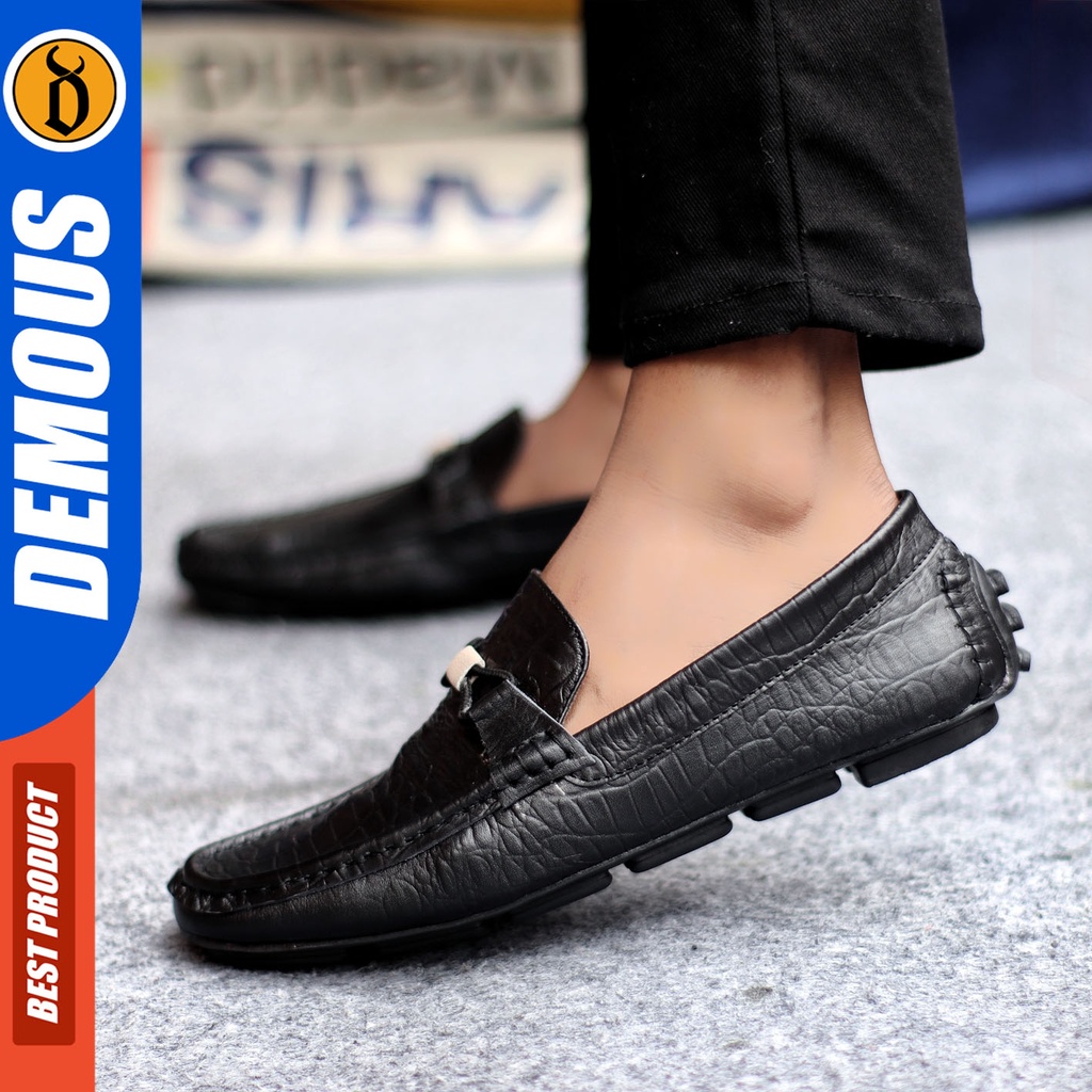 Sepatu Formal Pria Sepatu Casual Pria Kulit Asli Slop Sepatu Pantofel Kerja Kantor Kuliah Kondangan Sepatu Hitam Pria DEMOUS PARIZ