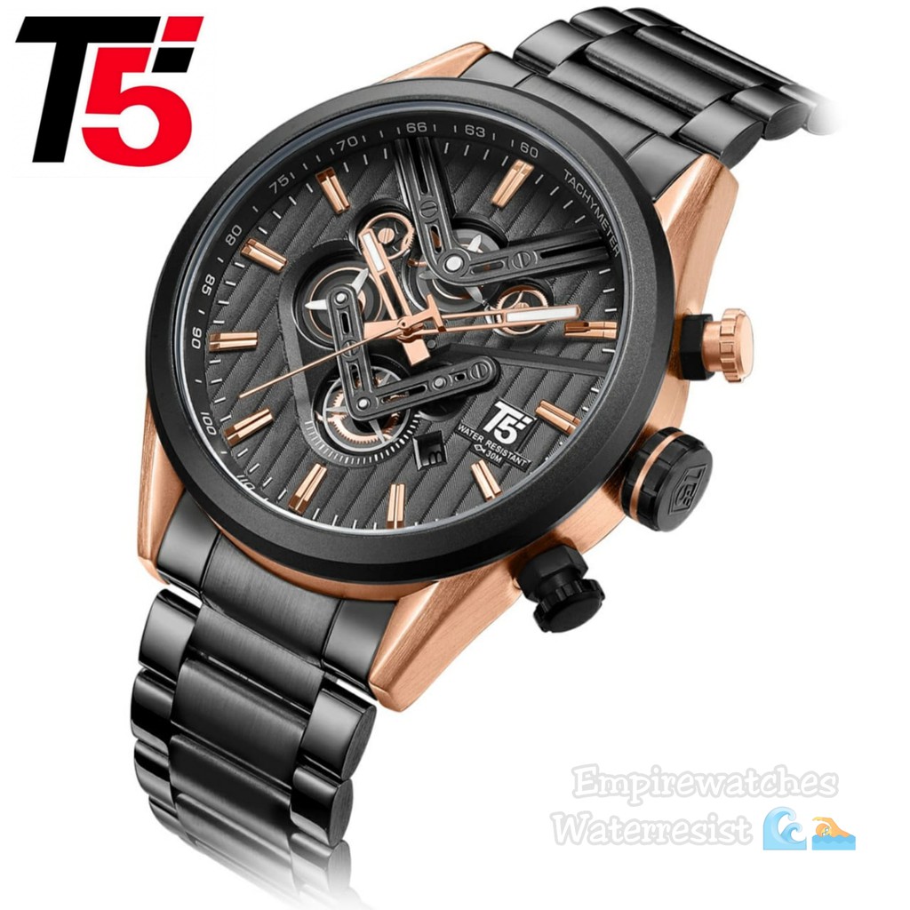 Jam Tangan T5 H3628 3628 H3628G Pria Cowok Analog Chrono dan Tanggal Aktif Rantai Stainless Original Waterproof