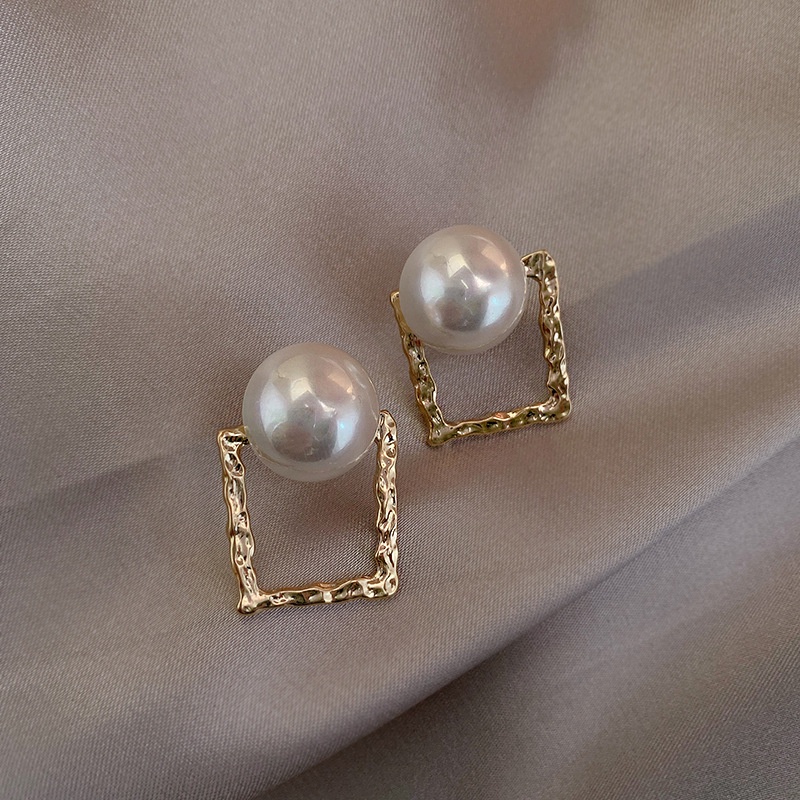 Sterling silver jarum gaya dingin Pearl metal stud anting-anting Korea bermutu tinggi Pearl vintage