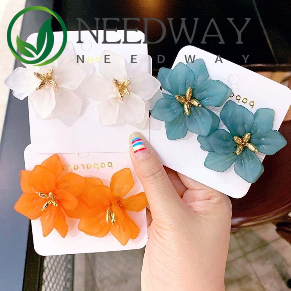 Needway  Temperament Drop Earrings Sweet Accessories Studs Earrings Holiday Party Hyperbole Personality Petals Exaggerated Big Flower Shape 1 Pair Jewelry/Multicolor