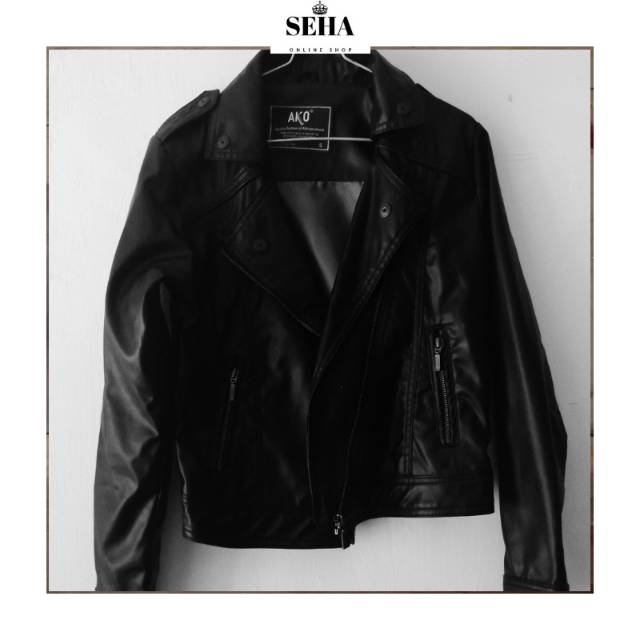 [AKO ORIGINAL] JAKET KULIT HITAM WANITA (BLACK LEATHER JACKET FOR WOMEN) TRENDY SPORTY