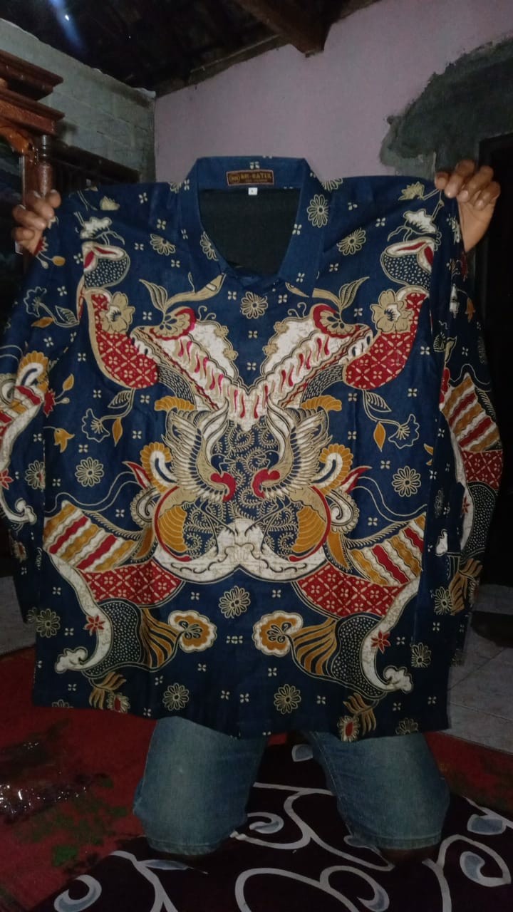 Peksi Navy Hem Batik Pria Lengan Panjang Pendek Lapis Furing Batik Solo