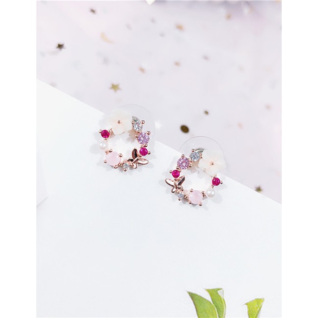 LRC Anting Tusuk Fashion Diamond Shell Flower S925 Sterling Silver Zircon Shell Earrings F4998X