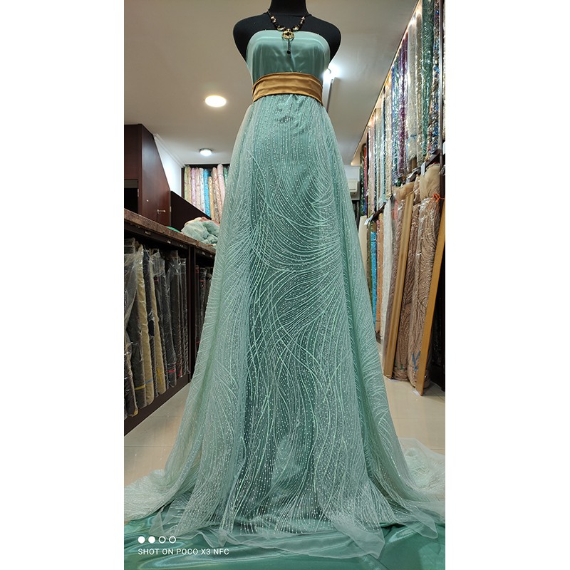 Kain Tile Lace Sequin Impor Korea SKY BLUE