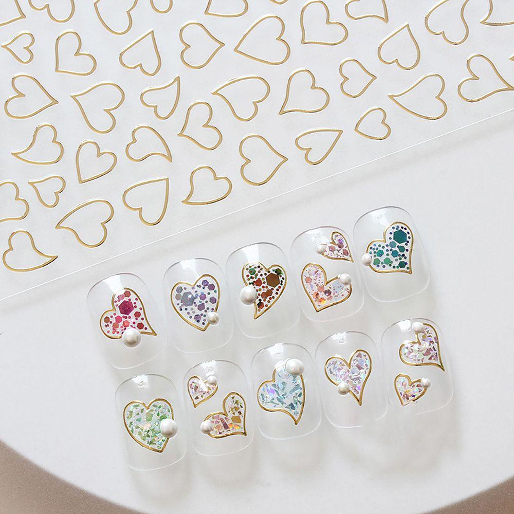 AUGUSTINA Agustina Cinta Hati Nail Art Stiker Warna-Warni Korea Berbentuk Tidak Teratur Warna Emas Perekat Diri DIY Dekorasi Kuku