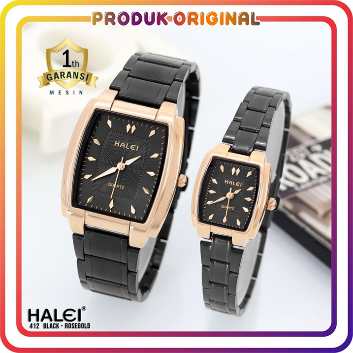 COD JAM TANGAN COUPLE HALEI ORIGINAL 412 RANTAI HITAM WATER RESISTANT STAINLES STEEL