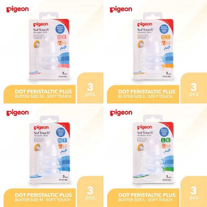 Dot Peristaltic Plus Pigeon Wide Neck Isi 3 Pcs Ukuran S M L