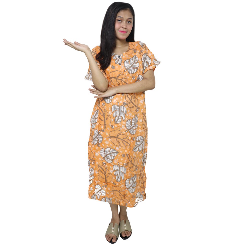 Batik Alhadi Daster Lengan Pendek Kekinian Kancing Depan Busui Rayon Santung DPT001-145-1