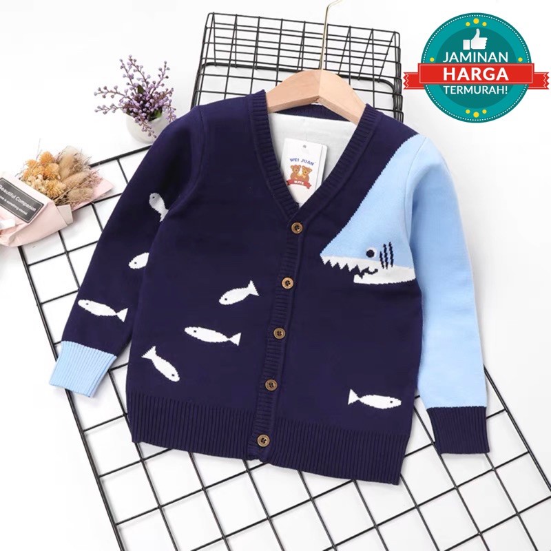 Cardigan kids import kardigan anak hangat cowok korea winter tebal baby shark gunung