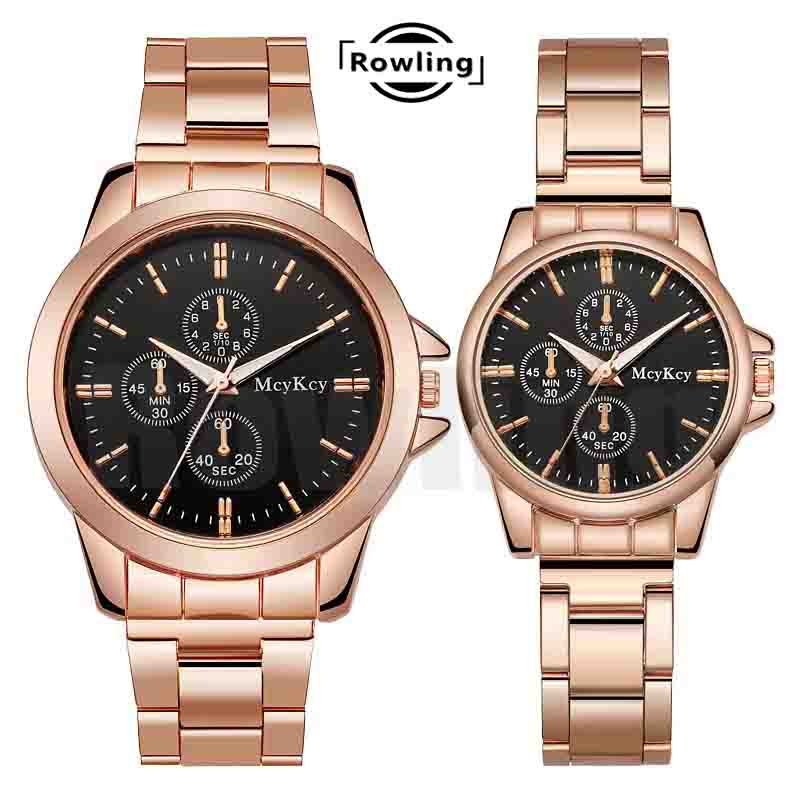 Rowling (Jam-10) Jam Tangan Couple McyKey Jam Tangan Wanita dan Pria Pasangan Quartz dengan Strap Stainless Steel RoseGold Import TANPA ACCESORIS