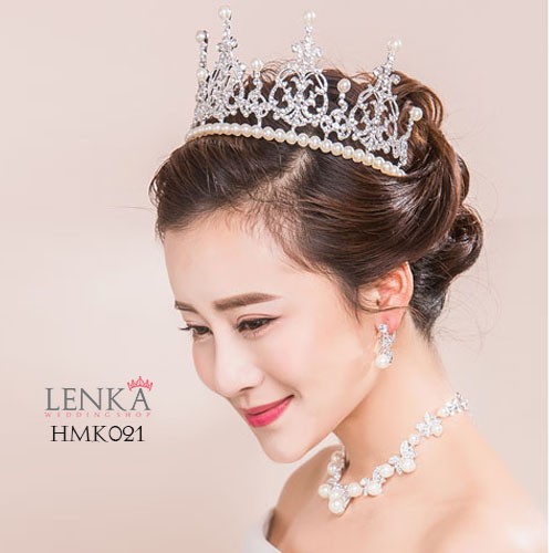 Aksesoris Royal Wedding Modern Paket Crown Kalung Anting Pengantin Lenka - HMK021