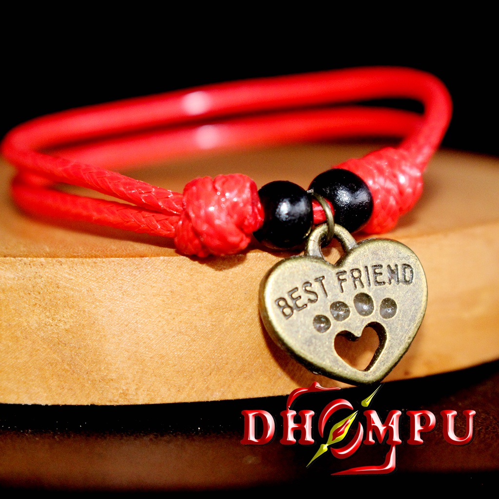 Gelang Tali Korea GH004 Gelang Persahabatan Pria Wanita Manik Kayu Plus Bandul Kamera Kucing Love Bu