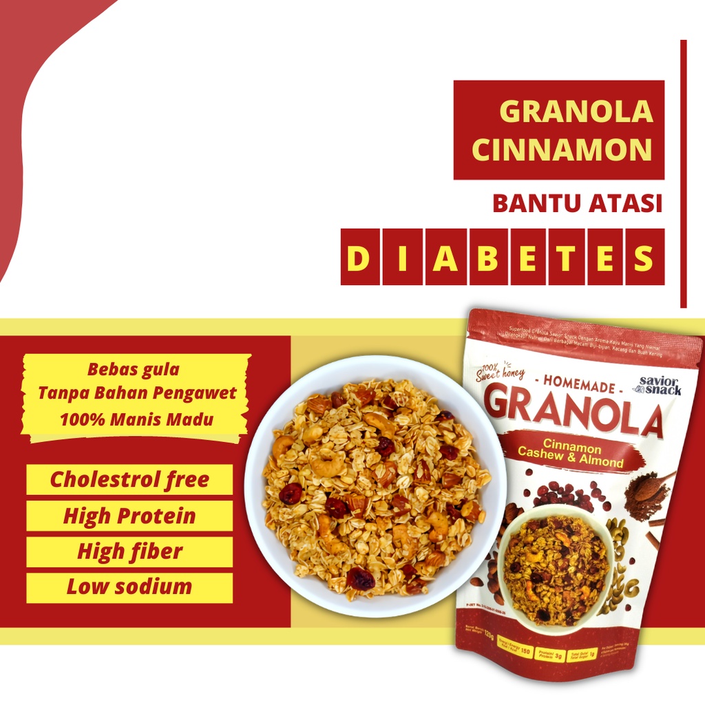 

CEMILAN SEHAT PENDERITA DIABETES,GULA DARAH TINGGI BY SAVIOR SNACK GRANOLA CINNAMON CACHEW & ALMOND MAKANAN BERNUTRISI TINGGI BEBAS GULA & GARAM BAHAN ALAMI Rolled Oat, Kacang-Almond-mete TANPA BAHAN PENGAWET