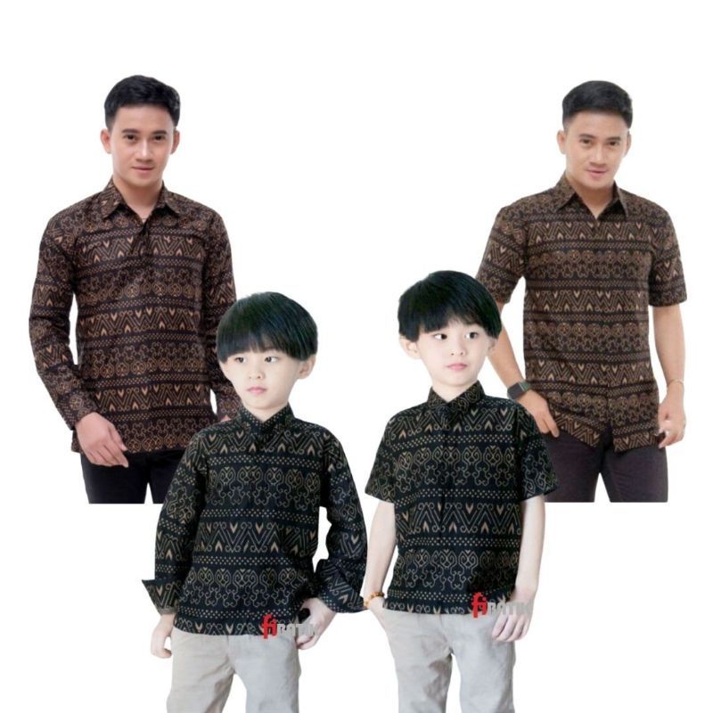 Batik Pria Couple Batik Ayah dan Anak Laki Laki Kemeja Batik Anak Cowok Warna Hitam Coklat Mocca Latte