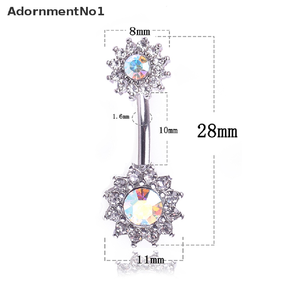 (AdornmentNo1) Anting Tindik Perut / Pusar Model Bunga Kristal Untuk Wanita