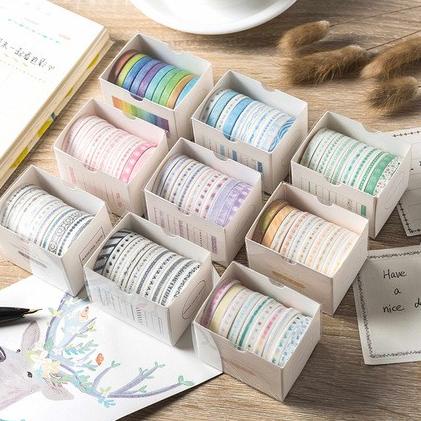 

11.11sale [LBS] 10Rolls Colorful Slim Masking Tape Set Planner Washi Tape Decoration