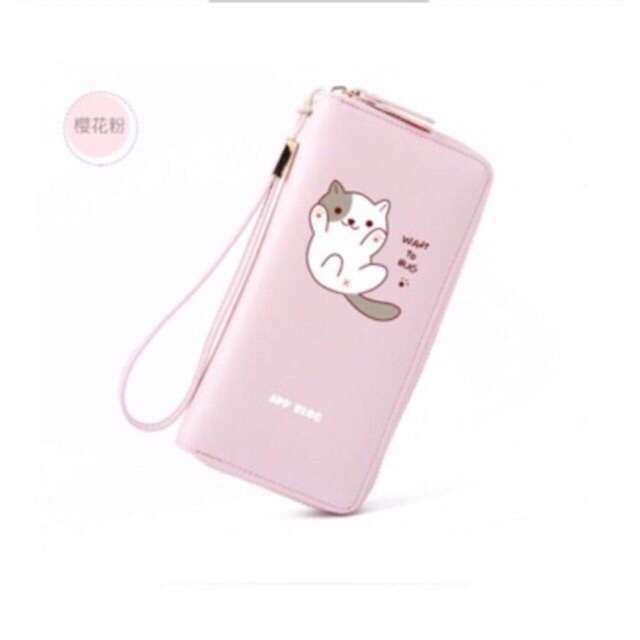 New Dompet Lipat Panjang Resleting KUCING GELAY There Hanger CAT HUG