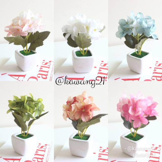 VBK01 Vas Mini Kotak Bunga Hortensia Artificial Tiruan Cantik